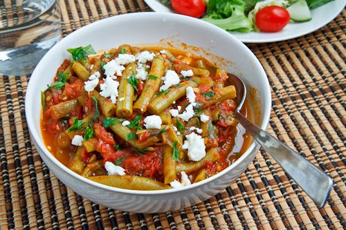 Greek Green Beans in Tomato Sauce with Feta (Fasolakia)